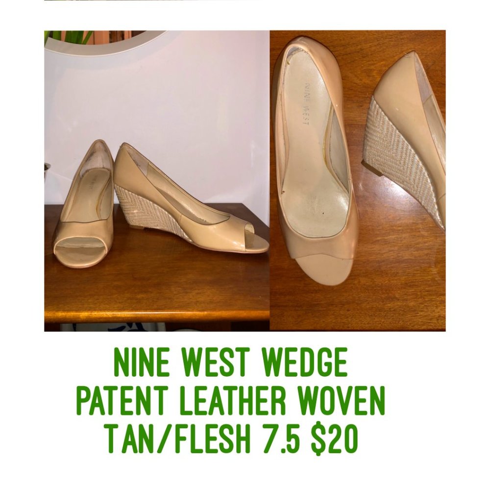 Nine West Patent Leather Beige Wedge, Size 7.5